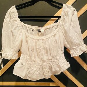 H&M White Eyelet Detail Top
